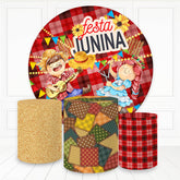 Lofaris Fiesta Singers Theme Red Plaid Round Birthday Backdrop Kit